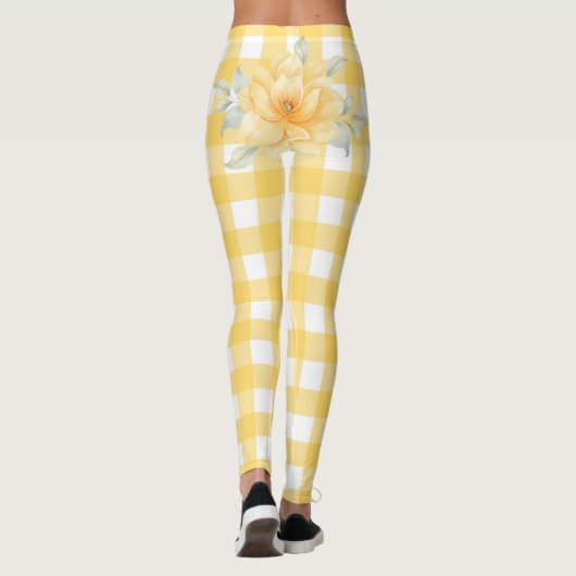 Gelb Kariert, Blume Hintern Leggings (Rückseite)
