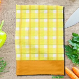 Gelb kariertes und orange umrandetes Küchenhandtuc Geschirrtuch