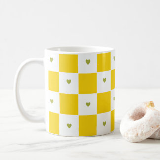 Gelb karrt mit grüner Herz-Tasse Kaffeetasse