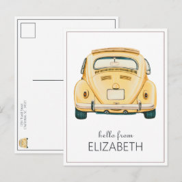 Gelb Klassisch Vintage Buggy Käfer Auto Personalis Postkarte