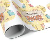 Gelb Lehrerin Schulbuch Muster  Geschenkpapier (Rolleneckpunkt)