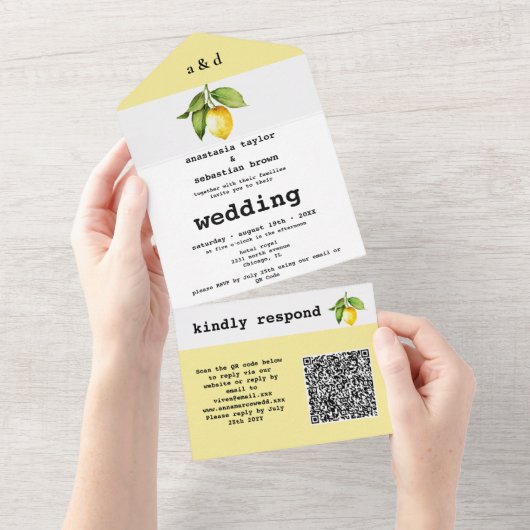 Gelb Lemon QR Code All In One Einladung (Abreißtisch)