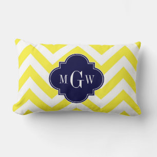 Gelb Lg Chevron Marineblau Quatrefoil 3 Monogramm Lendenkissen