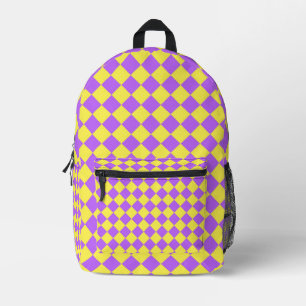 Gelb Lila Schachbrett Diamantmuster Bedruckter Rucksack