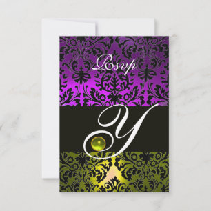 GELB LILA SCHWARZ DAMAST MONOGRAMM TOPAS RSVP KARTE