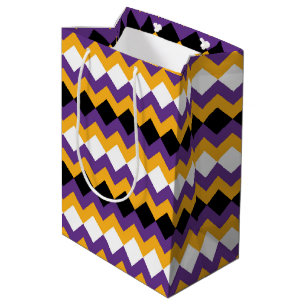 Gelb, Lila, schwarz und weiß Zigzag Zickzack Mittlere Geschenktüte