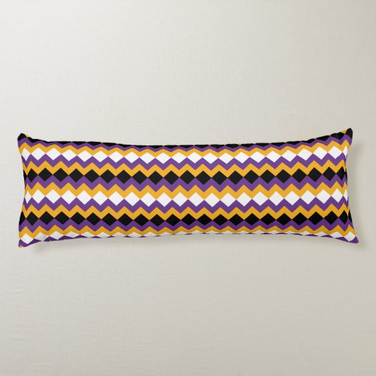 Gelb, Lila, schwarz und weiß Zigzag Zickzack Seitenschläferkissen (Rückseite)