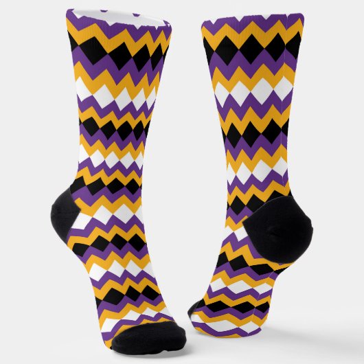 Gelb, Lila, schwarz und weiß Zigzag Zickzack Socken (Gewinkelt)