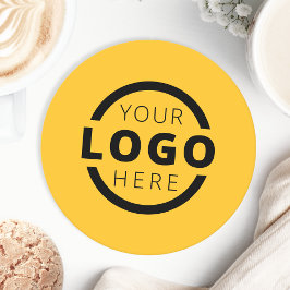 Gelb markiertes Logo für Werbeaktionen Runder Pappuntersetzer
