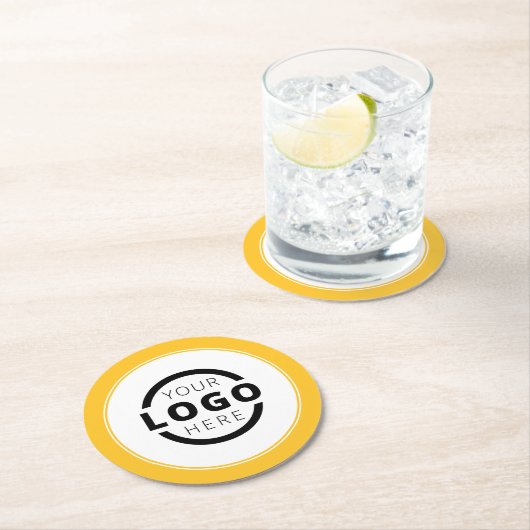 Gelb markiertes Logo für Werbeaktionen Runder Pappuntersetzer (Vor Ort)