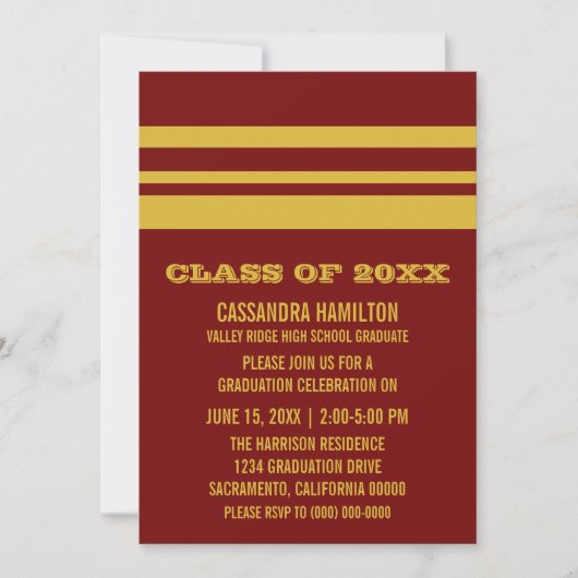 Gelb/Maroon Fett Streifen Abschluss laden Einladung (Vorderseite)