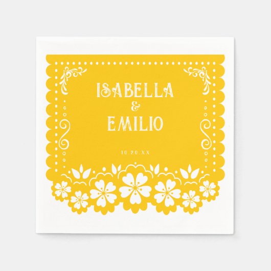 Gelb | Mexican Papel Picado Wedding Serviette (Vorderseite)