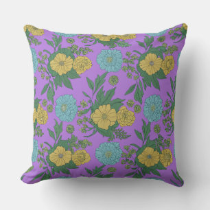 Gelb-mintfarbene Vintage-Blumengestaltung Kissen