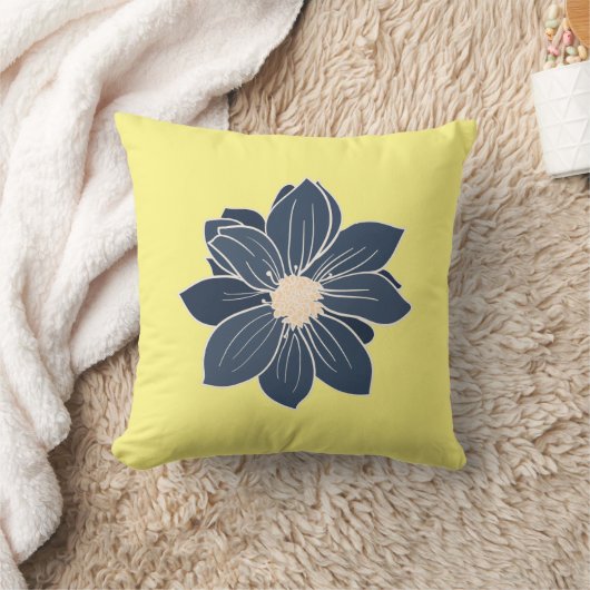 Gelb mit blauer Blume Kissen (Decke)