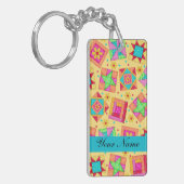 Gelb mit farbenfrohen Quiltblöcken und Personalisi Schlüsselanhänger (Vorderseite links)