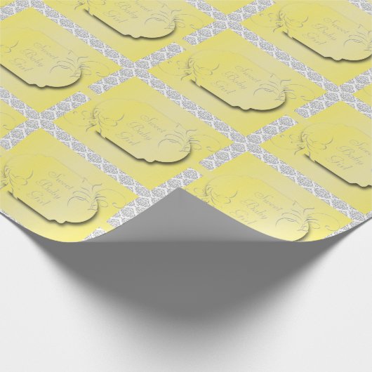 Gelb mit grauem Damast-Muster Geschenkpapier (Ecke)