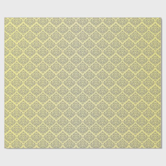 Gelb mit grauem Damast-Muster Geschenkpapier (Flach)
