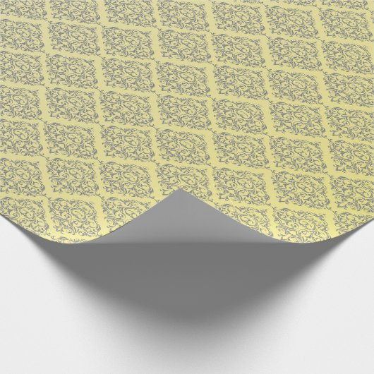 Gelb mit grauem Damast-Muster Geschenkpapier (Ecke)