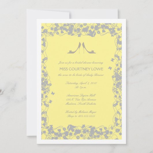 Gelb mit grauer Heels-Brautparty-Einladung Einladung (Vorderseite)