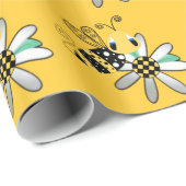 Gelb mit Hummel-Biene und Blume Geschenkpapier (Rolleneckpunkt)