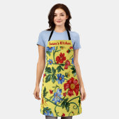 Gelb mit roter und blauer Blüte Schürze (Getragen)