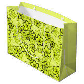 Gelb mit schwarz leuchtendem Neuralmuster Große Geschenktüte (Rückseite Schrägansicht)
