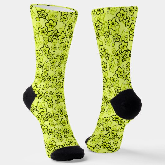 Gelb mit schwarz leuchtendem Neuralmuster Socken (Gewinkelt)