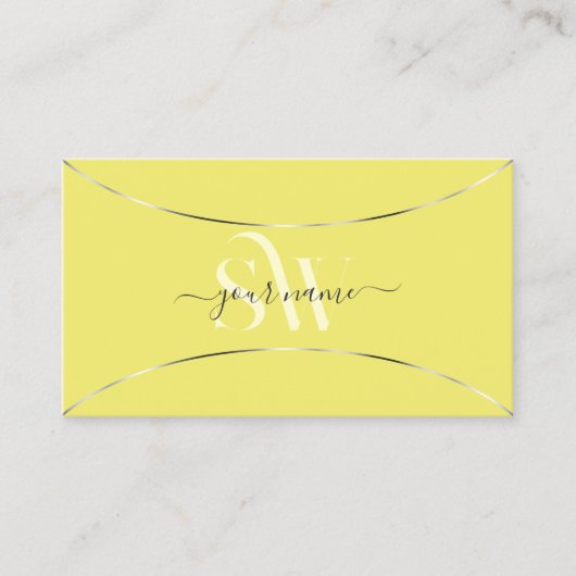 Gelb mit Silberdekor und Monogramm Beruflich Visitenkarte (Vorderseite)