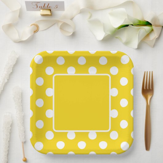 Gelb mit weißen Tupfen Pappteller (Hochzeit)