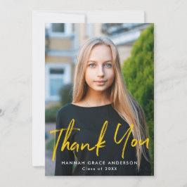 Gelb | Moderner Brush Script Foto Abschluss Dankeskarte