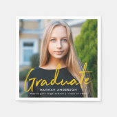 Gelb | Moderner Brush Script Foto Abschluss Serviette (Vorderseite)