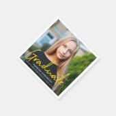 Gelb | Moderner Brush Script Foto Abschluss Serviette (Ecke)