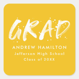 Gelb | Moderner Paint Spritzer Abschluss Quadratischer Aufkleber