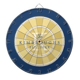 Gelb Navy Blau Gestreifter Kreis Familienmonogramm Dartscheibe