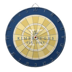 Gelb Navy Blau Gestreifter Kreis Familienmonogramm Dartscheibe