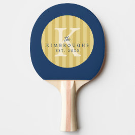 Gelb Navy Blau Gestreifter Kreis Familienmonogramm Tischtennis Schläger