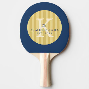 Gelb Navy Blau Gestreifter Kreis Familienmonogramm Tischtennis Schläger