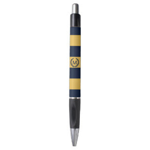 Gelb/Navy Blau Streifen Monogramm Personalisiert Kugelschreiber