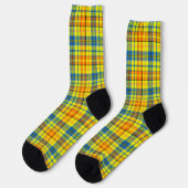 Gelb Orange Blau Kariert Tartan Design Socken (Linkes Detail)