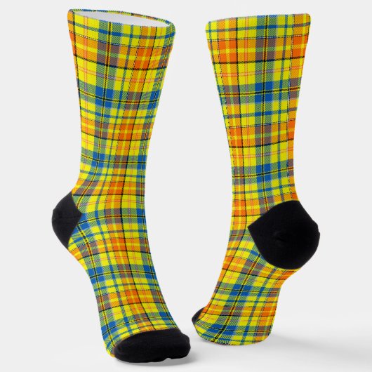 Gelb Orange Blau Kariert Tartan Design Socken (Gewinkelt)
