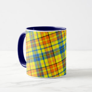 Gelb Orange Blau Kariertes Tartan Design Tasse