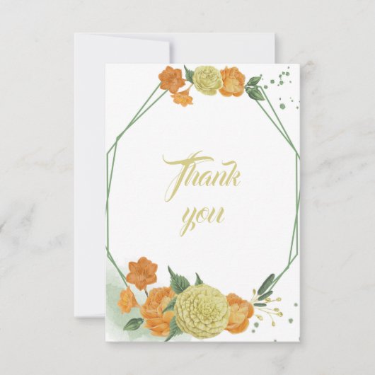 Gelb orange Blume grün Blätter geometrisch Dankeskarte (Vorderseite)