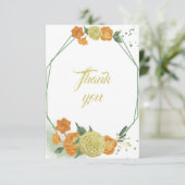 Gelb orange Blume grün Blätter geometrisch Dankeskarte (Stehend Vorderseite)