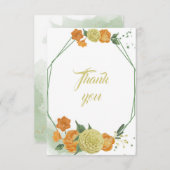 Gelb orange Blume grün Blätter geometrisch Dankeskarte (Vorne/Hinten)