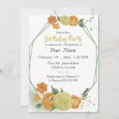 gelb-orange Blumengrün geometrischer Geburtstag Einladung (Vorderseite)