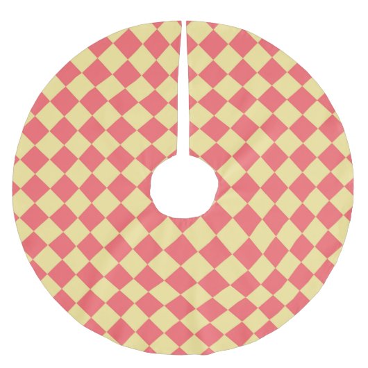Gelb Orange Checker Diamantmuster Polyester Weihnachtsbaumdecke (Vorderseite)