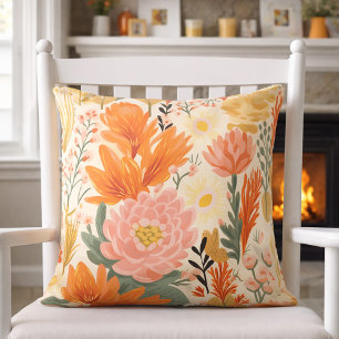 Gelb Orange Korallen Grün Floral Kissen