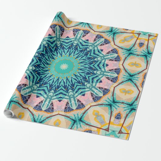Gelb-orange, Minze und rosa Mandala. Geschenkpapier (Ungerollt)