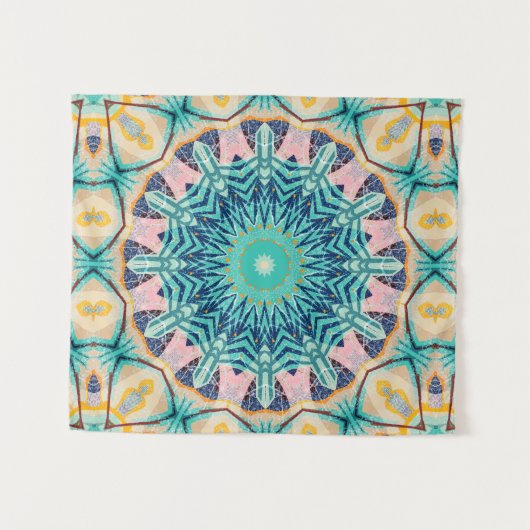 Gelb-orange, Minze und rosa Mandala. Wandteppich (Vorderseite (Horizontal))