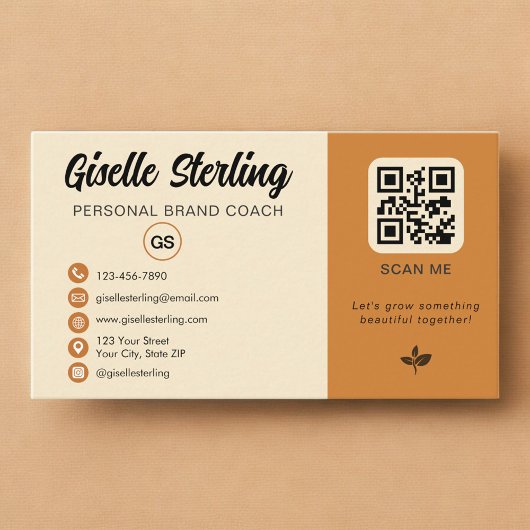 Gelb Orange QR-Code Foto Monogramm Social Media Visitenkarte